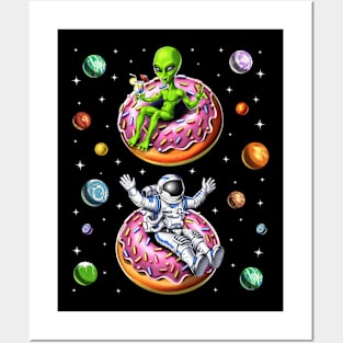 Astronaut Alien Riding Donut Posters and Art